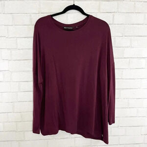 Athleta Maroon Long Dolman Sleeve Asymmetric Hem Tee Shirt Women's Size Small